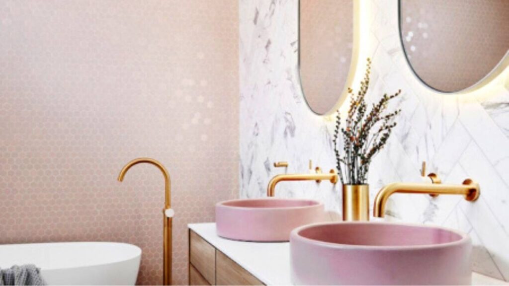 A Pink Color Double Sink.
