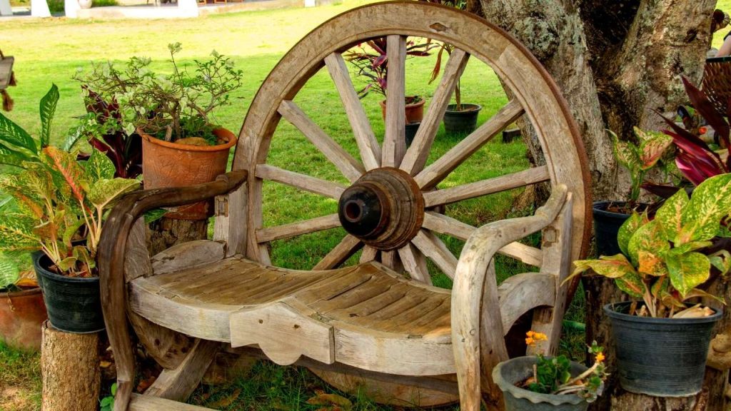 Transform a Wagon Wheel Into a Cozy Rest Spot